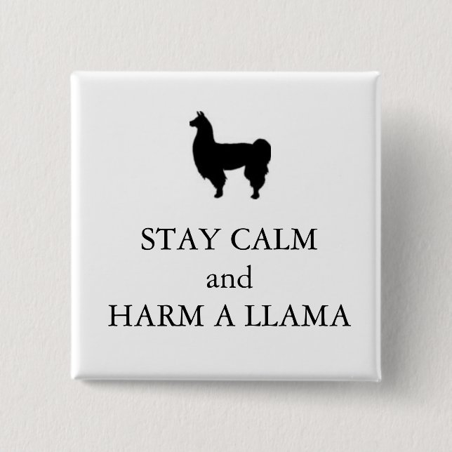 Horrible Histories "Harm a Llama" badge Button (Front)