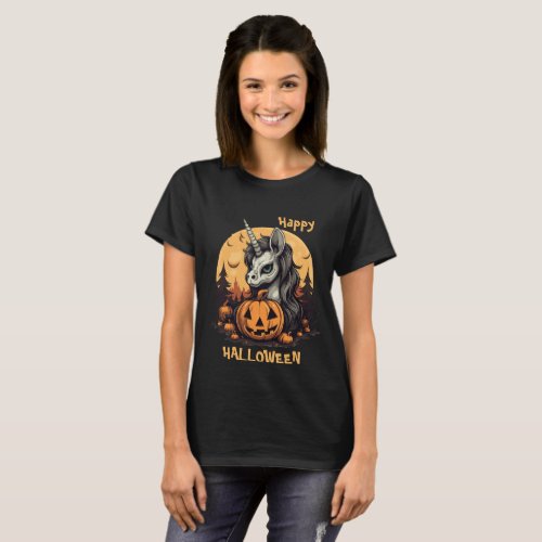 Horrible Zombie Unicorn with a Halloween Pumpkin T_Shirt