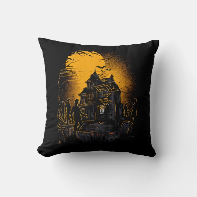 Horrific Halloween Nightmare Scene Throw Pillow (Front)