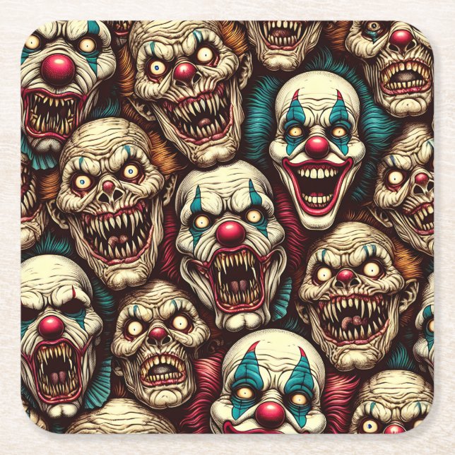 Horrifying Clowns Halloween Party  Square Paper Coaster (Front)