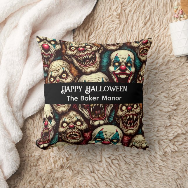 Horrifying Clowns Halloween  Throw Pillow (Blanket)