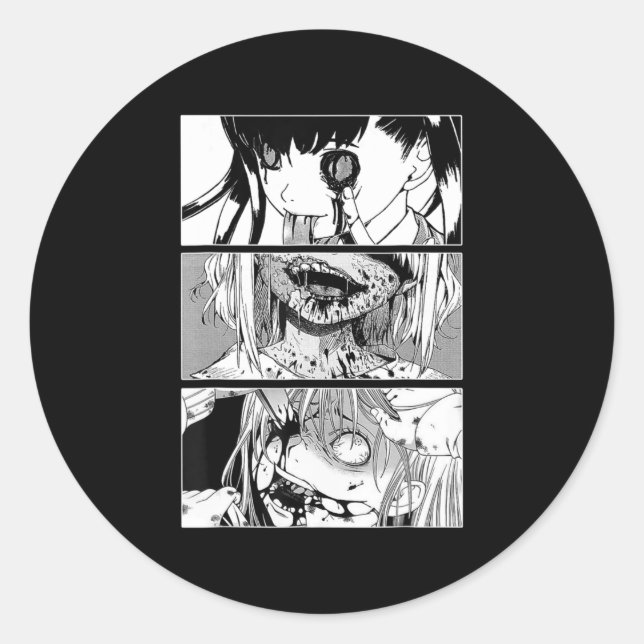 Horror Anime Girl Japanese Aesthetic Anime Otaku  Classic Round Sticker (Front)