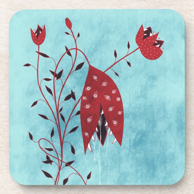 Horror Art Creepy Carnivorous Plant Beverage Coaster (Front)