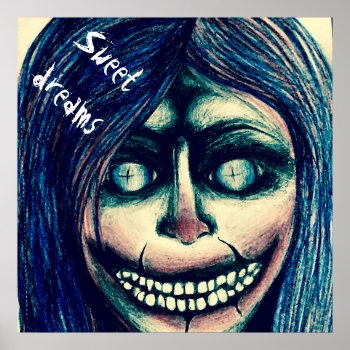 Horror Art Poster - Creepy Grinning Clown Woman by Melmo_666 at Zazzle