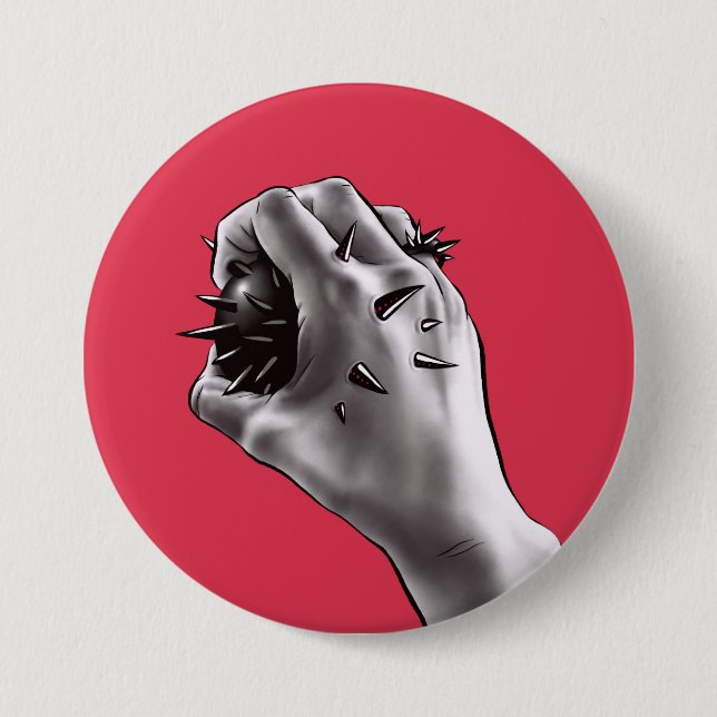 Horror Art Stabbed Fist Gothic Button (Front)