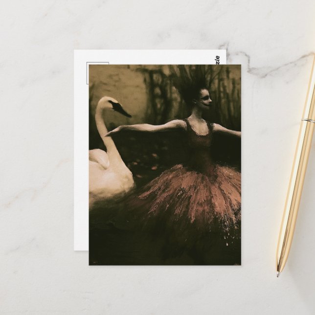 Horror Ballerina and Swan  Postcard (Front/Back In Situ)