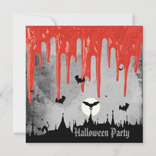 Horror Blood  Bats Halloween Party Invitation