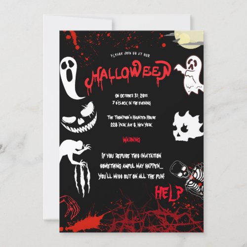 Horror Blood  Bats Halloween Party  Invitation