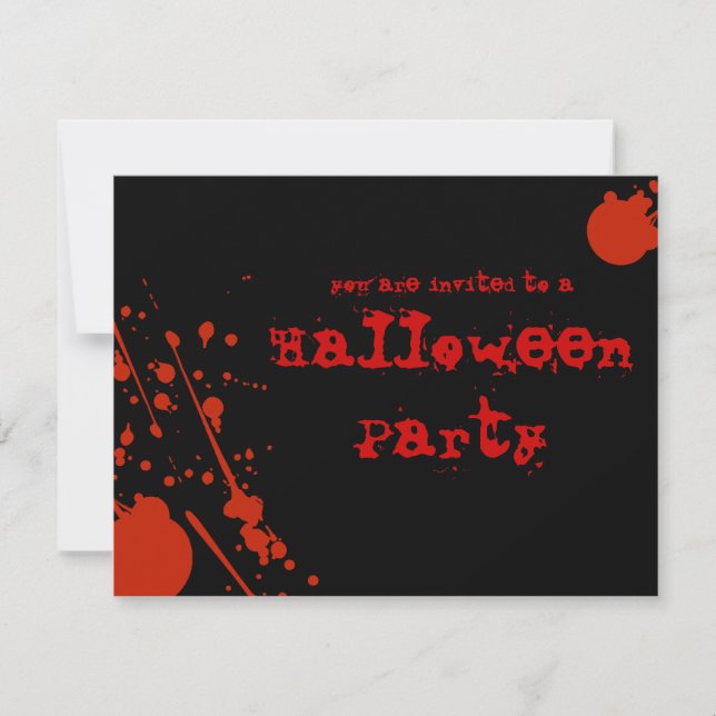 Horror Blood Splatters All Black Halloween Invite (Front)