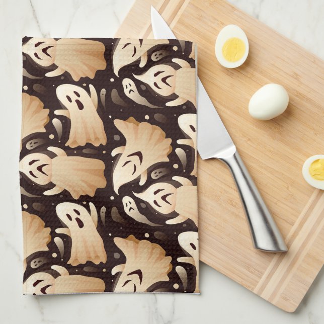 Horror Boo Ghost Halloween Pattern Kitchen Towel (Quarter Fold)