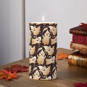 Horror Boo Ghost Halloween Pattern Pillar Candle