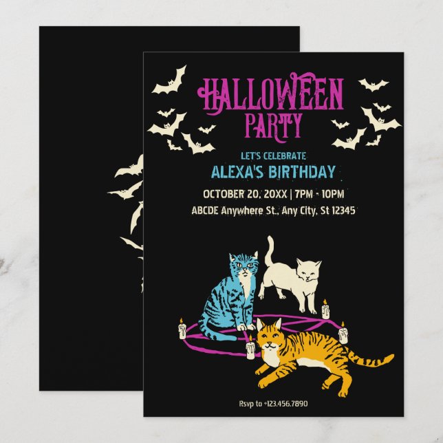 Horror cat cult halloween birthday Invitation (Front/Back)