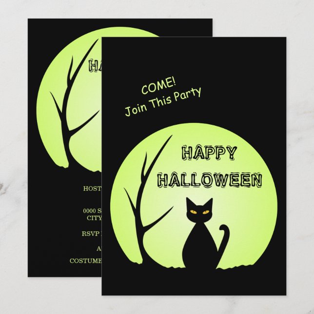 Horror Cat Halloween Party Invitation (Front/Back)