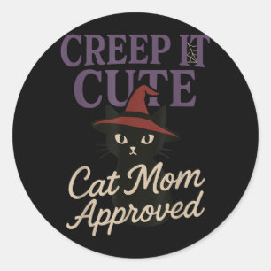 Horror Cat Mom Spooky Black Cat Halloween Classic Round Sticker