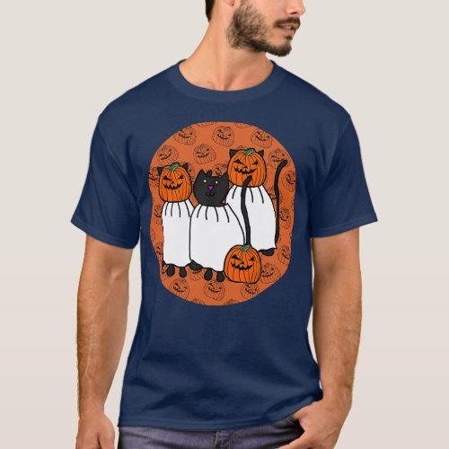 Horror Cats in Halloween Pumpkin Head Costumes T_Shirt