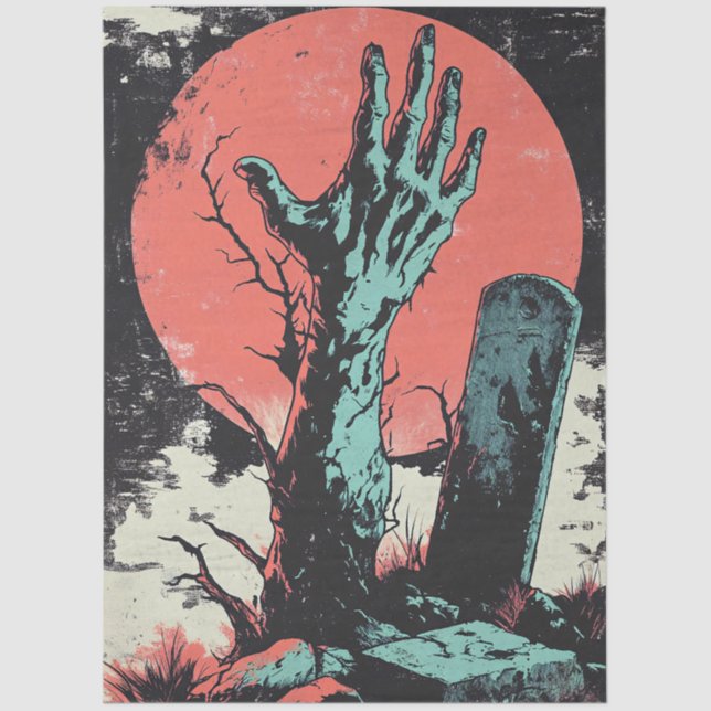 Horror Comic Zombie Graveyard Decoupage Tissue Paper (Front)