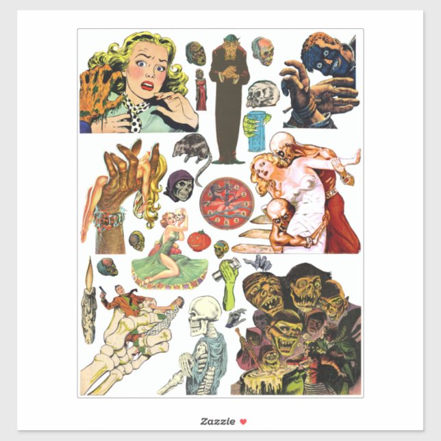 horror comics monsters creatures collage art  sticker (Sheet)