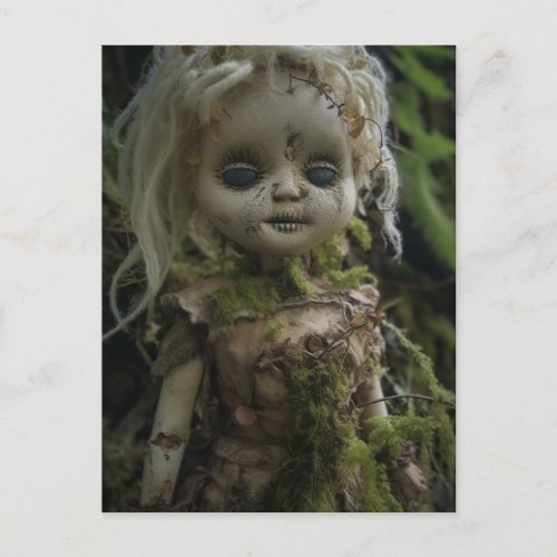 Horror Creepy Doll in the Forest Postcard