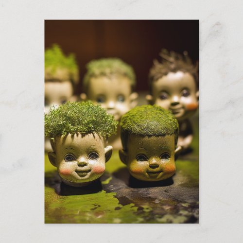 Horror Creepy Dollheads Growing Moss Postcard