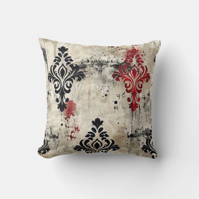 Horror Escape Room Royal Damask Blood Stain Throw Pillow (Front)