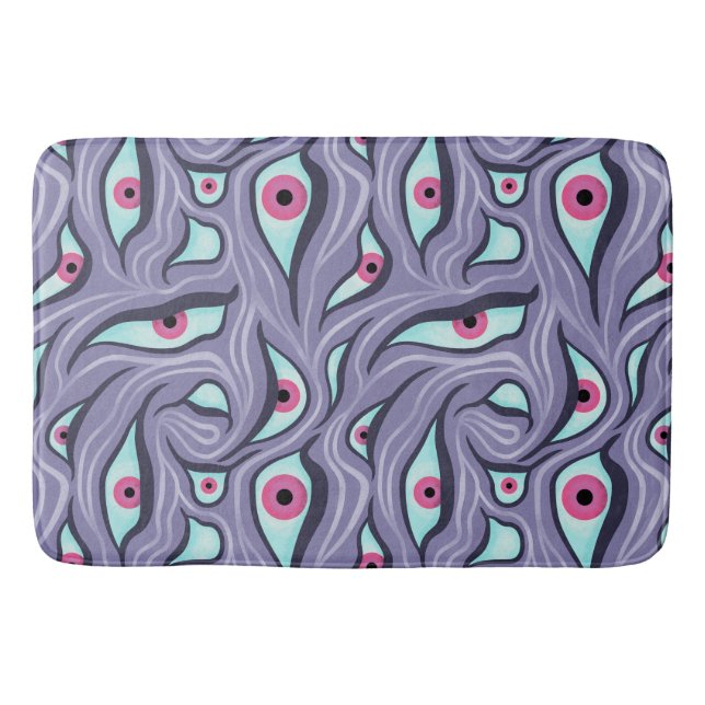 Horror Evil Eyes Purple Pastel Goth Bath Mat (Front)