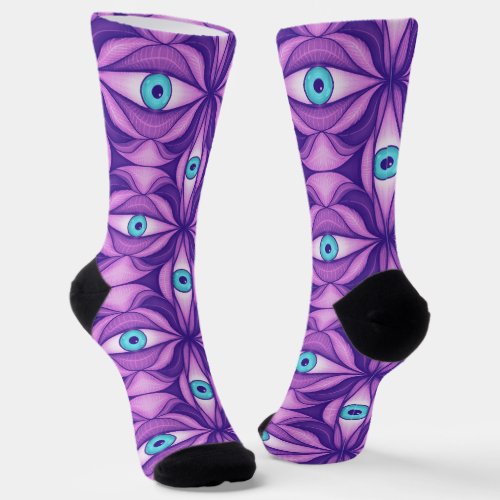 Horror Eye Pattern Purple Creepy Witchy Goth Socks