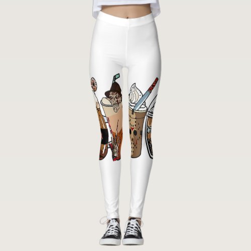 Horror Fall Coffee Pumpkin Spice Latte Iced Autumn Leggings