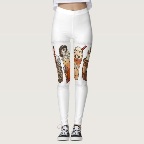 Horror Fall Coffee Pumpkin Spice Latte Iced Autumn Leggings