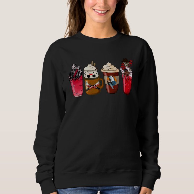 Horror Fall Coffee Pumpkin Spice Latte Iced Autumn Sweatshirt (Front)
