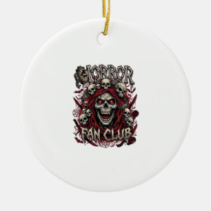 Horror Fan Club Halloween Screaming Skull Red Hood Ceramic Ornament