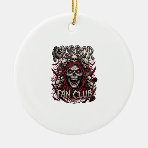 Horror Fan Club Halloween Screaming Skull Red Hood Ceramic Ornament