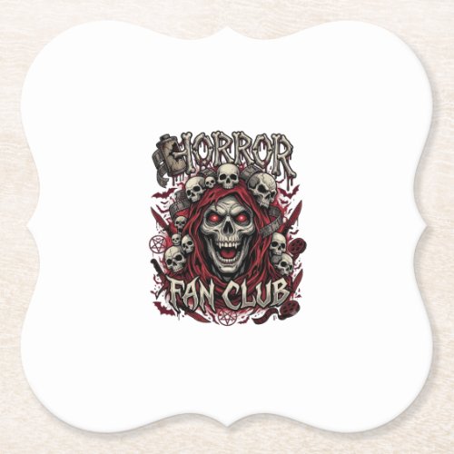 Horror Fan Club Halloween Screaming Skull Red Hood Paper Coaster