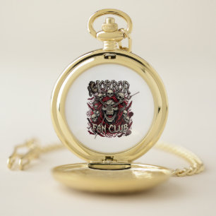 Horror Fan Club Halloween Screaming Skull Red Hood Pocket Watch