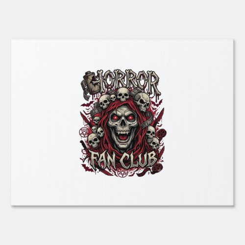 Horror Fan Club Halloween Screaming Skull Red Hood Sign