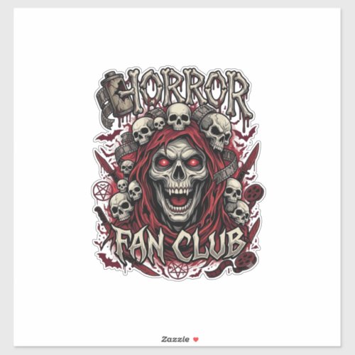 Horror Fan Club Halloween Screaming Skull Red Hood Sticker