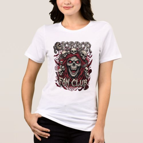 Horror Fan Club Halloween Screaming Skull Red Hood Tri-Blend Shirt