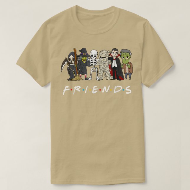 Horror Friends Skeleton Zombie Pumpkin Mummy Hallo T-Shirt (Design Front)