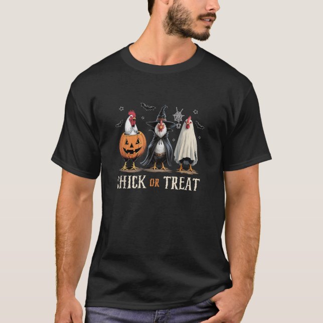 Horror Funny Chick Or Treat Chickens Ghost Witchy  T-Shirt (Front)