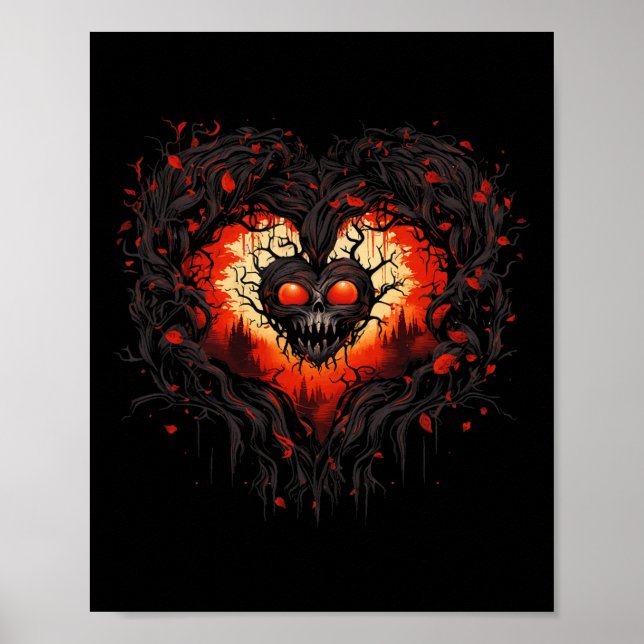Horror Ghost Red Heart Skull Creepy Halloween For  Poster (Front)