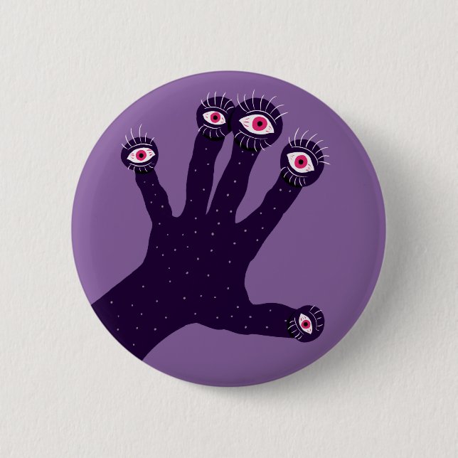 Horror Goth Purple Creepy Hand Weird Eyes Button (Front)