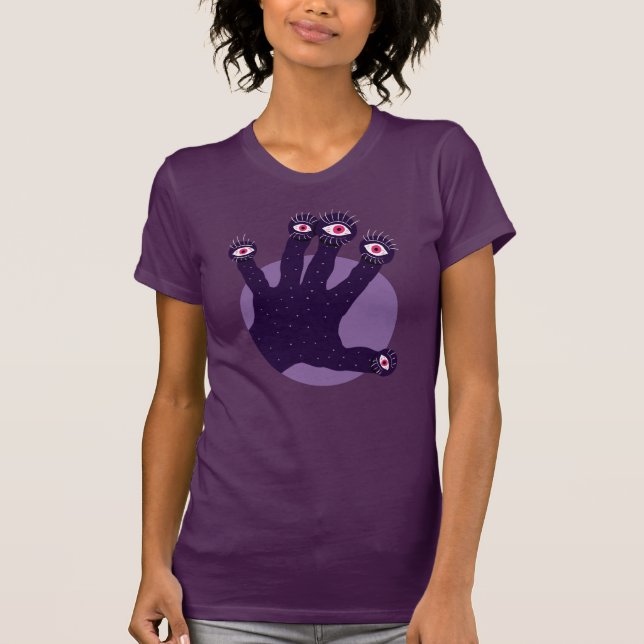 Horror Goth Purple Creepy Hand Weird Eyes T-Shirt (Front)