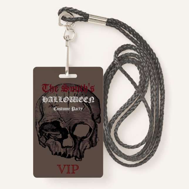 Horror Gothic Skull Halloween Costume Party VIP  Badge (Front with Lanyard)