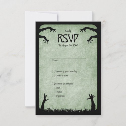 Horror Green Halloween Zombie Movie Wedding RSVP Card