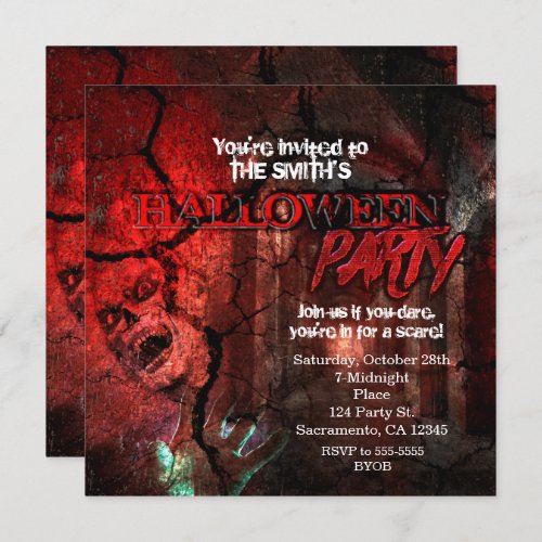 Horror Hall Zombie Halloween Party Invitations