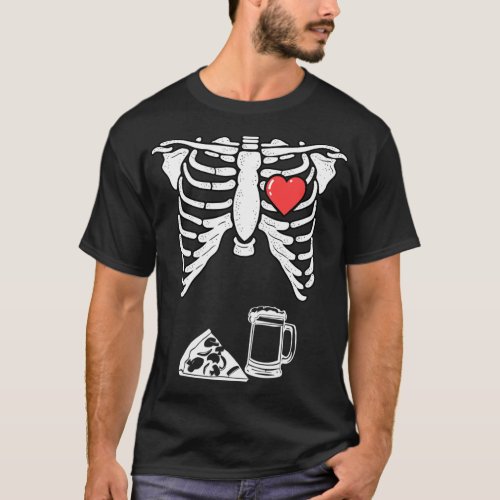 Horror Halloween Funny Skeleton Halloween Beer Piz T_Shirt