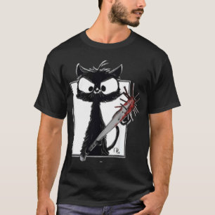 Horror Halloween Party Blood Splatter Knife Black T-Shirt