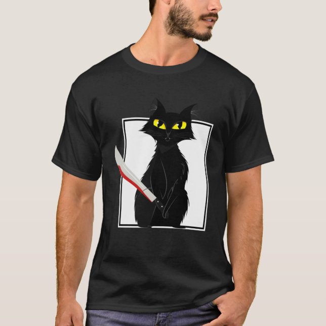 Horror Halloween Party  Blood Splatter Knife Black T-Shirt (Front)
