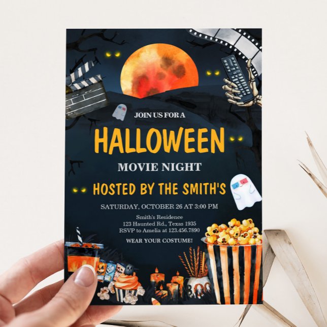 Horror Halloween Scary Movie Night Party Invitation (Scary Horror Halloween Movie Night Party Invitation)