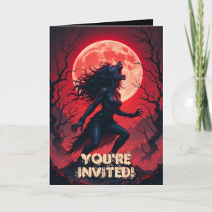 Horror Halloween Werewolf Lady Full Moon Invitation