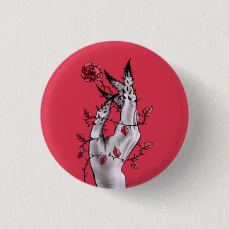 Horror Hand With Roses Gothic Dark Fantasy Button